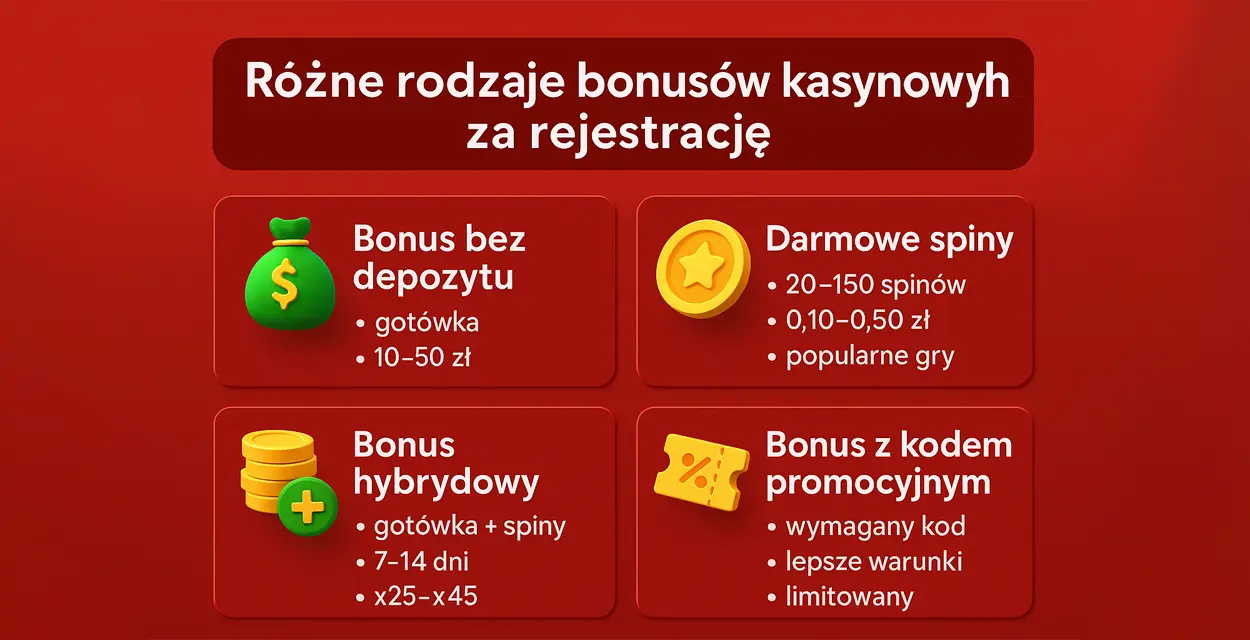 Różne rodzaje bonusów kasynowych za rejestrację